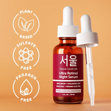 Load image into Gallery viewer, SeoulCeuticals 1% Korean Retinol Night Serum for Face - 97.5% Snail Mucin + Hyaluronic Acid + Bakuchiol, Cruelty Free K Beauty for Sensitive Skin 1oz