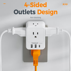 Surge Protector Wall Outlet Extender, TESSAN Multi Plug Outlet Splitter with 3 USB Charging Blocks(1 USB C), Multi Plug Wall Charger for Home, Office, School, College Dorm Essentials