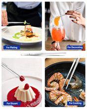 Load image into Gallery viewer, 4 Pcs Fine Long Tweezer Tongs Professional Black, 12&#39;&#39; and 10&#39;&#39; Stainless Steel for Kitchen, Food, Cooking, Repairing, Sea food and BBQ