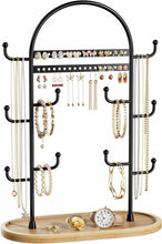 Load image into Gallery viewer, Jewelry Organizers Storage 12.9&#39;&#39; Earring Ring Bracelet Holder Display Stand Necklace Tree With Wooden Tray Black