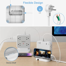 Load image into Gallery viewer, Surge Protector Flat Extension Cord Flat Plug Power Strip, 8 AC Outlets, 3 USB Charger(1 USB C Port) 3-Sided Outlet Extender, 5 Ft, 900 Joules Protection, Office Supplies, Dorm Room Essentials, Grey