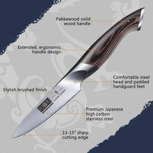Load image into Gallery viewer, 3.75 inch Paring Knife, Japanese High Carbon Stainless Steel Small Kitchen Knives, Ultra Sharp Fruit Knife with Ergonomic Pakkawood Handle
