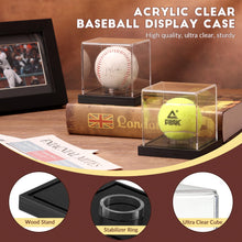 Load image into Gallery viewer, JupDec Baseball Display Case, Clear Cube Baseball Holder with Wooden Base, Autograph Baseball Stand Box for Single Ball, Acacia Wood, Black, 1 Pack