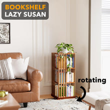 Load image into Gallery viewer, SpaceAid 6 Tier Rotating Bookshelf Tower, Bamboo Spinning Book Shelf, Revolving 360 Bookcase Storage Swivel Round Carousel, Vertical Rotate Turning Spiral Corner Organizer (6-Tier Walnut)