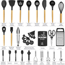 Load image into Gallery viewer, Umite Chef Silicone Kitchen Utensil Set, 34PCS Heat Resistant Kitchen Gadgets and Tools With Grater, Wood Handles for Nonstick Cookware