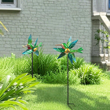 Load image into Gallery viewer, WONDER GARDEN Wind Spinners Outdoor - 2 Pack Small Metal Hummingbird Green Wind Spinner Windmill, Wind Sculpture for Yard Patio Lawn Decor