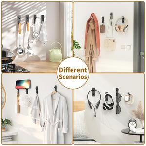 Self-Adhesive Wall Hooks - 4 Pack, Black Metal Coat & Towel Hooks for Hanging: Hold 13 LB, Ideal for Bathrooms, Shower, Kitchen & Doors