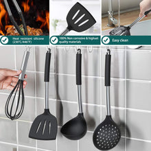 Load image into Gallery viewer, Silicone Cooking Utensil Set, Umite Chef 15pcs Silicone Cooking Kitchen Utensils Set, Non-stick - Best Kitchen Cookware with Stainless Steel Handle - Black