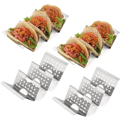 YellRin Taco Holder Stand Set of 4 Stainless Steel Taco Tray Style Each Rack Holds Up to 3 Tacos Stand for Tortillas, Burritos, Parties & Restaurants