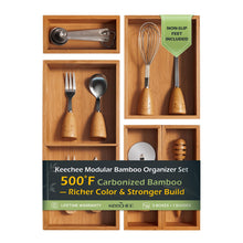 Load image into Gallery viewer, 5-Piece Bamboo Drawer Organizer Set, 2.2&quot; Deep | Multi-Use Organizers with Non-Slip Feet for Utensils, Silverware, Cutlery, Desk, Bathroom, Junk Drawer &amp; Makeup, Non-Slip Feet Included.
