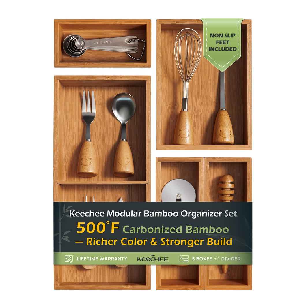 5-Piece Bamboo Drawer Organizer Set, 2.2