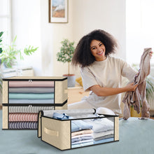 Load image into Gallery viewer, HomeHacks Storage 3-Pack Clothes Organizer Storage Bags Foldable Storage Box with Large Clear Window Sturdy Handles for Closet, Dorm, Pillows, Bedding, Clothes, Blankets, 35L, Gray