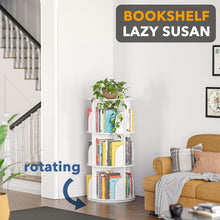 Load image into Gallery viewer, SpaceAid 4 Tier Rotating Bookshelf Tower, Spinning Bookcase Lazy Susan, Revolving 360 Book Shelf Storage Round Carousel, Vertical Rotate Turning Spiral Corner Organizer, White