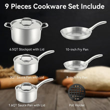 Load image into Gallery viewer, Duxtop Whole-Clad Tri-Ply Stainless Steel Induction Cookware Set, 9PC Kitchen Pots and Pans Set