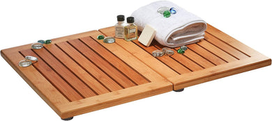 Bamboo Bath Mat - Foldable Wood Shower Mat, Non-Slip Bathroom Mat for Spa, Sauna, Pool, Indoor and Outdoor Use, Easy Storage, 24