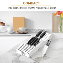 Load image into Gallery viewer, Bambüsi In-Drawer Knife Block - Bamboo Knife Drawer Organizer for Kitchen - Fits 5 Long + 6 Short Knives - Store Knives with Blades Pointing Down - Wooden Steak knife Holder without Knives