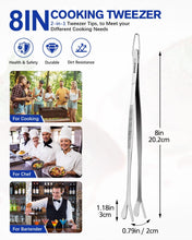 Load image into Gallery viewer, Fine Long Tweezers Tongs Professional Black, 10-Inch Stainless Steel for Kitchen, Food, Cooking, Repairing, Sea food and BBQ (SILVER)