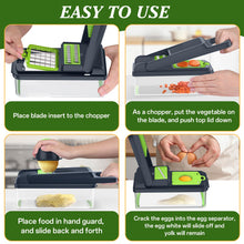 Load image into Gallery viewer, HomeHacks Vegetable Chopper Vegetable Cutter, 12 in 1 Multi-Functional Kitchen Gadget Set - Dicer, Slicer, Cutter, Julience, Cheese Grater, Egg Separator, Hand Guard - Veggie Chopper Lid with Handle