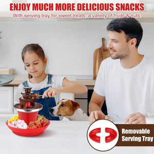 7.9oz Mini Chocolate Melting Pot, Mini Chocolate Fondue Fountain, MIni Warmer Machine, 6PCS Fondue Fork and Removal Fruits/Nuts/Treats Serving Tray for Milk Chocolate, Cheese, Butter, Candy