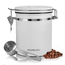 Load image into Gallery viewer, Mixpresso Green Coffee Canister, 16oz Airtight Stainless Steel Kitchen Food Storage Container with Clear Lid and Spoon. for Grounds Coffee, Beans, Tea, Flour, Cereal, Vacuum Sealed Sugar Container