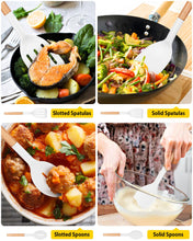 Load image into Gallery viewer, Pack of 4 Silicone Cooking Utensils Set, Non Stick Solid Spatulas and Heat Resistant Slotted Spoons with Wooden Handle, Ideal Wood Kitchen Utensils Set for Frying,Serving,Turning,Stirring (KHAKI)