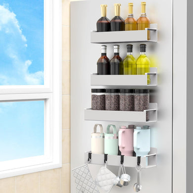 4 Pack Magnetic Spice Rack Organizer for Refrigerator and Oven, Light Grey Fridge Organizers and Storage for Kitchen