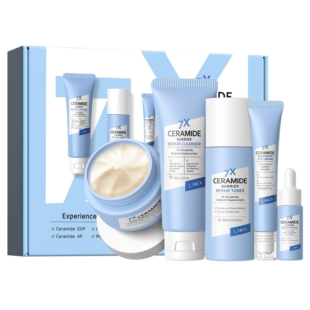 Skin Care Set, Skin Care Routine Kit for Women, Skincare Gift Set, Travel Size Toiletries with 7X CERAMIDE Cleanser, Toner, Serum, Eye Cream, Face Cream Mother's Day Christmas Birthday Daughter