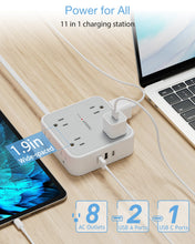 Load image into Gallery viewer, Surge Protector Flat Extension Cord Flat Plug Power Strip, 8 AC Outlets, 3 USB Charger(1 USB C Port) 3-Sided Outlet Extender, 5 Ft, 900 Joules Protection, Office Supplies, Dorm Room Essentials, Grey