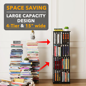 SpaceAid 6 Tier Rotating Bookshelf Tower, Bamboo Spinning Book Shelf, Revolving 360 Bookcase Storage Swivel Round Carousel, Vertical Rotate Turning Spiral Corner Organizer (6-Tier Walnut)