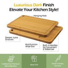 Load image into Gallery viewer, Bamboo Cutting Board, Durable Wood Cutting Boards for Kitchen with Deep Juice Grooves &amp; Built-in Handles, Ideal Charcuterie &amp; Chopping for Meat, Vegetables and Fruits Ideal Kitchen Gifts