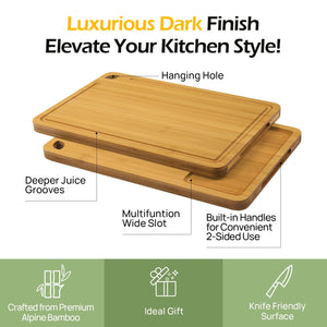 Bamboo Cutting Board, Durable Wood Cutting Boards for Kitchen with Deep Juice Grooves & Built-in Handles, Ideal Charcuterie & Chopping for Meat, Vegetables and Fruits Ideal Kitchen Gifts