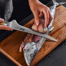 Load image into Gallery viewer, 7 Inch Damascus Fillet Knife, Professional VG-10 Super Steel Japanese Boning Knife, Ultra Sharp Fish Knife with Ergonomic Olive Wood Handle