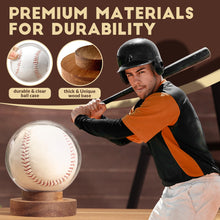 Load image into Gallery viewer, JupDec Baseball Display Case, Round Clear Ball Holder with Wooden Base, Autograph Baseball Stand Box for Single Ball, Acacia Wood, Brown