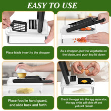 Load image into Gallery viewer, HomeHacks Vegetable Chopper Vegetable Cutter, 12 in 1 Multi-Functional Kitchen Gadget Set - Dicer, Slicer, Cutter, Julience, Cheese Grater, Egg Separator, Hand Guard - Veggie Chopper Lid with Handle
