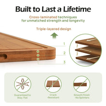 Load image into Gallery viewer, Bamboo Cutting Board, Durable Wood Cutting Boards for Kitchen with Deep Juice Grooves &amp; Built-in Handles, Ideal Charcuterie &amp; Chopping for Meat, Vegetables and Fruits Ideal Kitchen Gifts