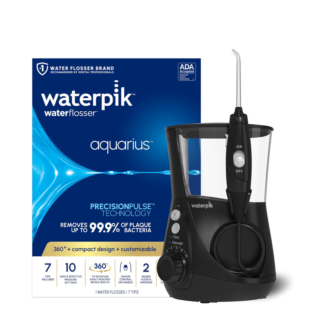 Waterpik Aquarius Water Flosser For Teeth Cleaning, Gums, Braces, Dental Care, Electric Power With 10 Settings, 7 Tips For Multiple Users And Needs, ADA Accepted, White WP-660, Packaging May Vary