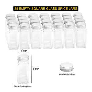 SpaceAid Spice Rack Organizer with 28 Spice Jars, 386 Spice Labels, Chalk Marker and Funnel Set for Cabinet, Countertop, Pantry, Cupboard or Door & Wall Mount - 28 Jars, 13.4" W × 10.8" H, Black