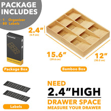 Load image into Gallery viewer, SpaceAid Bamboo Silverware Drawer Organizer with Labels, Kitchen Utensil Tray Holder Organizer for Flatware, Cutlery, Spoon and Knives Drawer Storage Organization (Natural, 6 Slots)