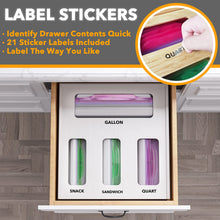 Load image into Gallery viewer, SpaceAid Bag Storage Organizer for Kitchen Drawer, Bamboo Organizer, Compatible with Gallon, Quart, Sandwich and Snack Variety Size Bag (1 Box 4 Slots)