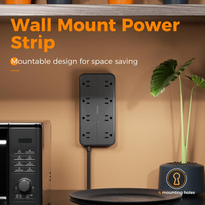 Power Strip Surge Protector, TESSAN Flat Plug Extension Cord with 8 Outlets 3 USB Charger(1 USB C), 1080 Joules Protection, Wall Mountable Charging Station for Home Office School Dorm Room Essentials