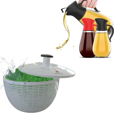 Brieftons Salad Spinner (6.2-Quart) & Brieftons Oil/Vinegar Dispensers (Pack of 2 x 18.6 Oz Dispensers)