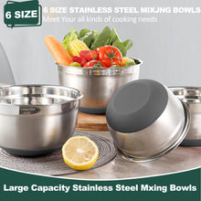 Load image into Gallery viewer, Umite Chef Mixing Bowls with Airtight Lids, 6 piece Stainless Steel Metal Nesting Storage Bowls, Non-Slip Bottoms Size 7, 3.5, 2.5, 2.0,1.5, 1QT, Great for Mixing &amp; Serving (Khaki)