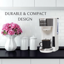 Load image into Gallery viewer, Mixpresso Single Serve Coffee Brewer K-Cup Pods Compatible &amp; Ground Coffee, 30 oz Compact Coffee Maker Single Serve With 5 Brew Sizes Up To 14 Oz, Fits Travel Mug, Adjustable Drip Tray, Black