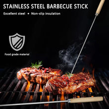 Load image into Gallery viewer, 20 Pack Kebab Skewers Grill Skewers Stainless Steel BBQ Barbecue Sticks Flat Skewer Heavy Duty Large Wide Reusable with Wooden Handle for Kabob Shrimp Chicken Beef Vegetable