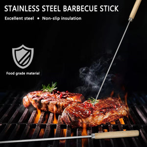20 Pack Kebab Skewers Grill Skewers Stainless Steel BBQ Barbecue Sticks Flat Skewer Heavy Duty Large Wide Reusable with Wooden Handle for Kabob Shrimp Chicken Beef Vegetable