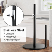 Load image into Gallery viewer, Paper Towel Holder Black, Premium Stainless Steel Kitchen Roll Dispenser, Countertop Roll Organizer with Weighted Base