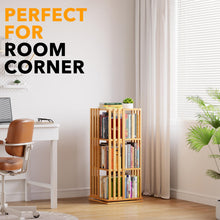 Load image into Gallery viewer, SpaceAid 6 Tier Rotating Bookshelf Tower, Bamboo Spinning Book Shelf, Revolving 360 Bookcase Storage Swivel Round Carousel, Vertical Rotate Turning Spiral Corner Organizer (6-Tier Walnut)