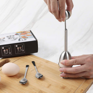Soft Hard Boiled Egg Cutter Topper Set Egg Cracker with Include 2 Cup 2 Spoon 1 Topper Cutter Shell Separator Remover Stainless Steel Kitchen Tool