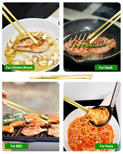 4 Pcs Fine Long Tweezer Tongs Professional Black, 12'' and 10'' Stainless Steel for Kitchen, Food, Cooking, Repairing, Sea food and BBQ