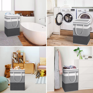 HomeHacks 2 Pack Large Laundry Baskets, Waterproof, Freestanding Laundry Hampers, Collapsible Clothes Hamper with Reinforced Handles in Laundry Room, College Dorm, Bathroom, Bedroom (Grey, 75Lx2)